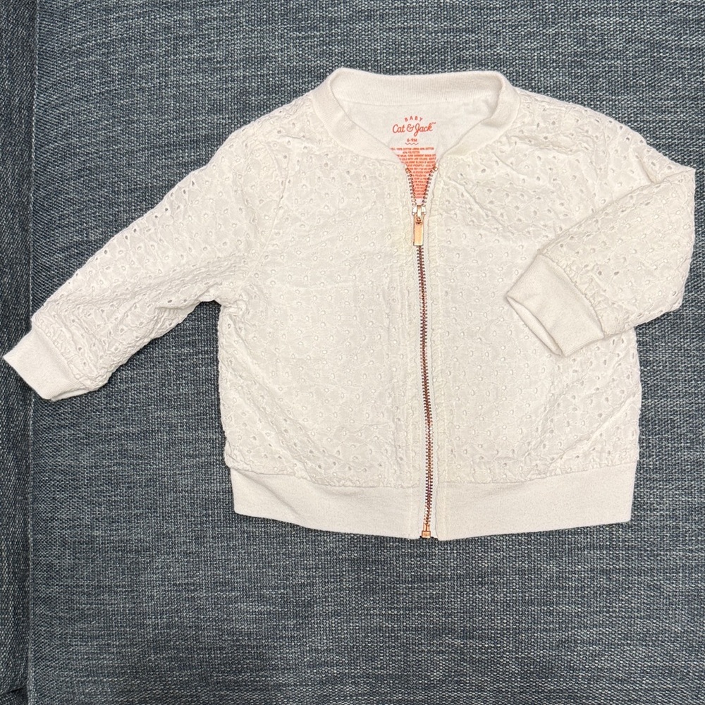 Cat & Jack White Eyelet Baby Jacket with Rose Gold Zipper